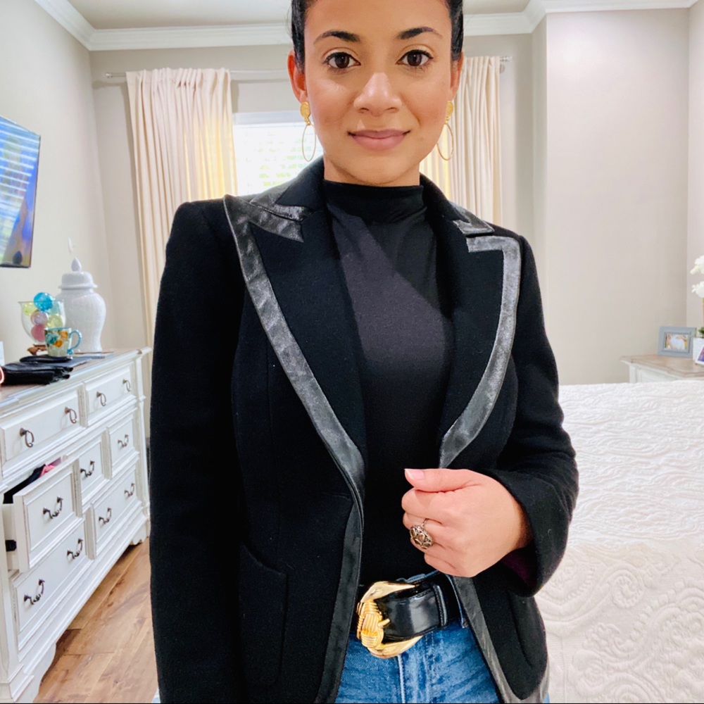 Black faux leather trim blazer